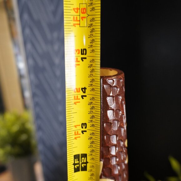 Vintage Studio Pottery Vase Brown Glazed Ceramic Vase with Embossed Flowers - Picture 10 of 12